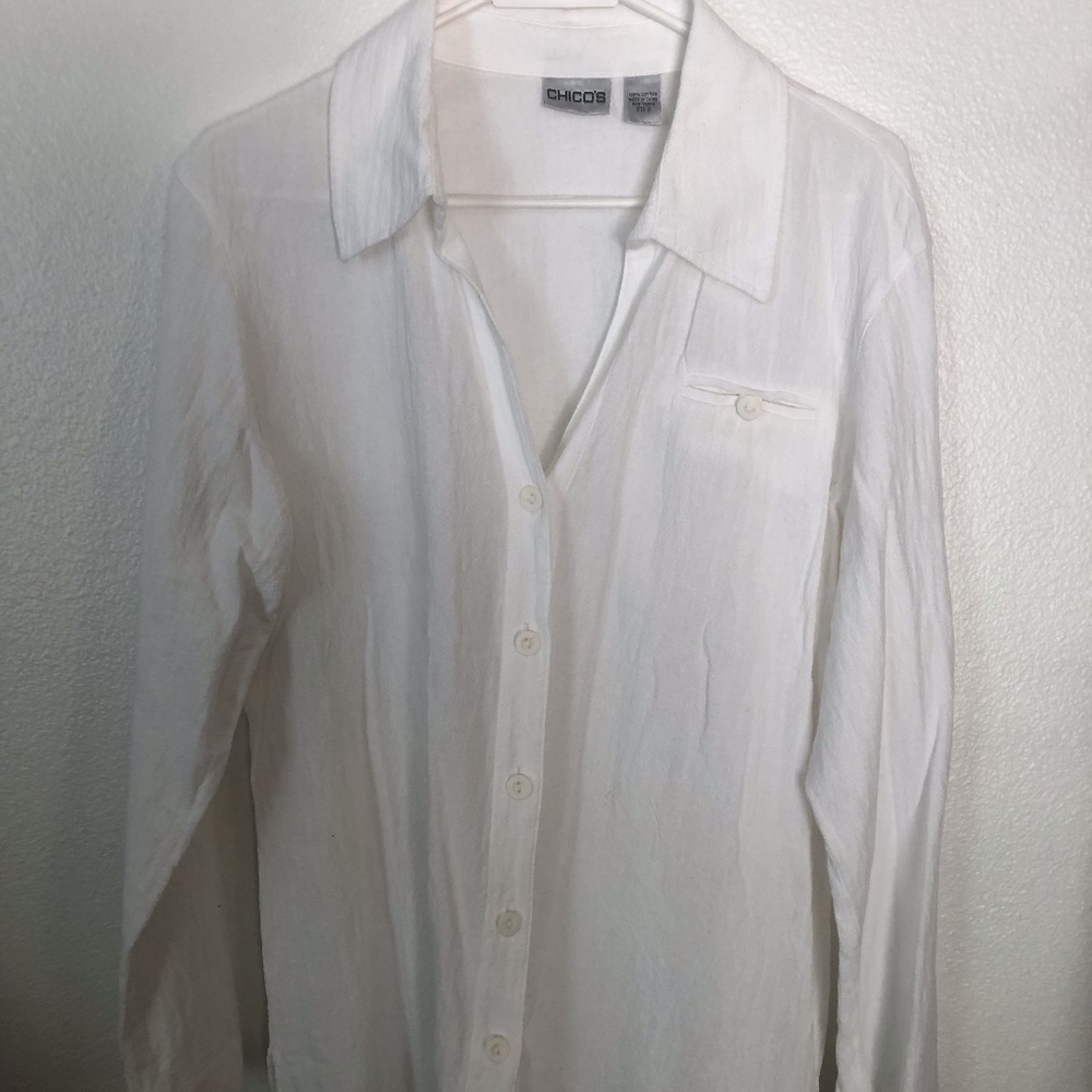 Chicos White Tunic Length Blouse Like New